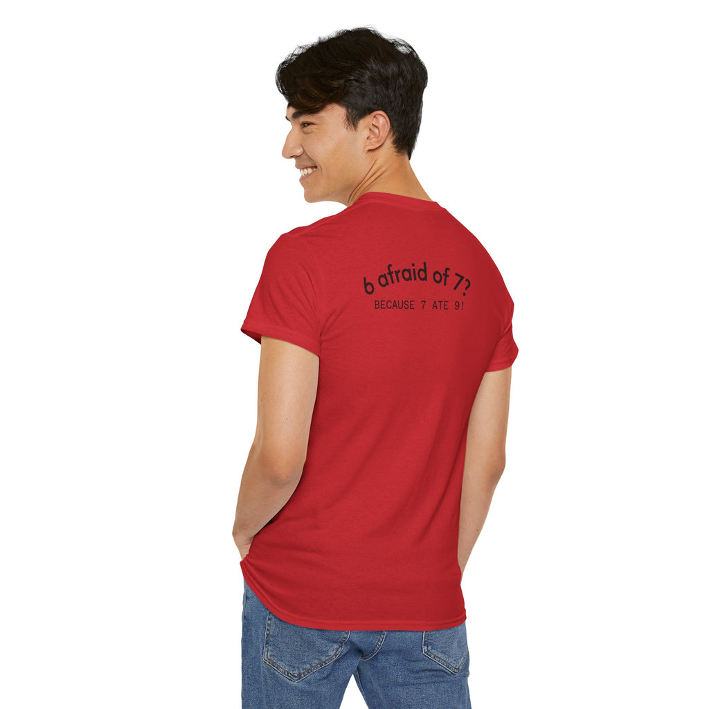 Why is 6 Afraid of 7? "Because 7 Ate 9" Funny Numbers Tee