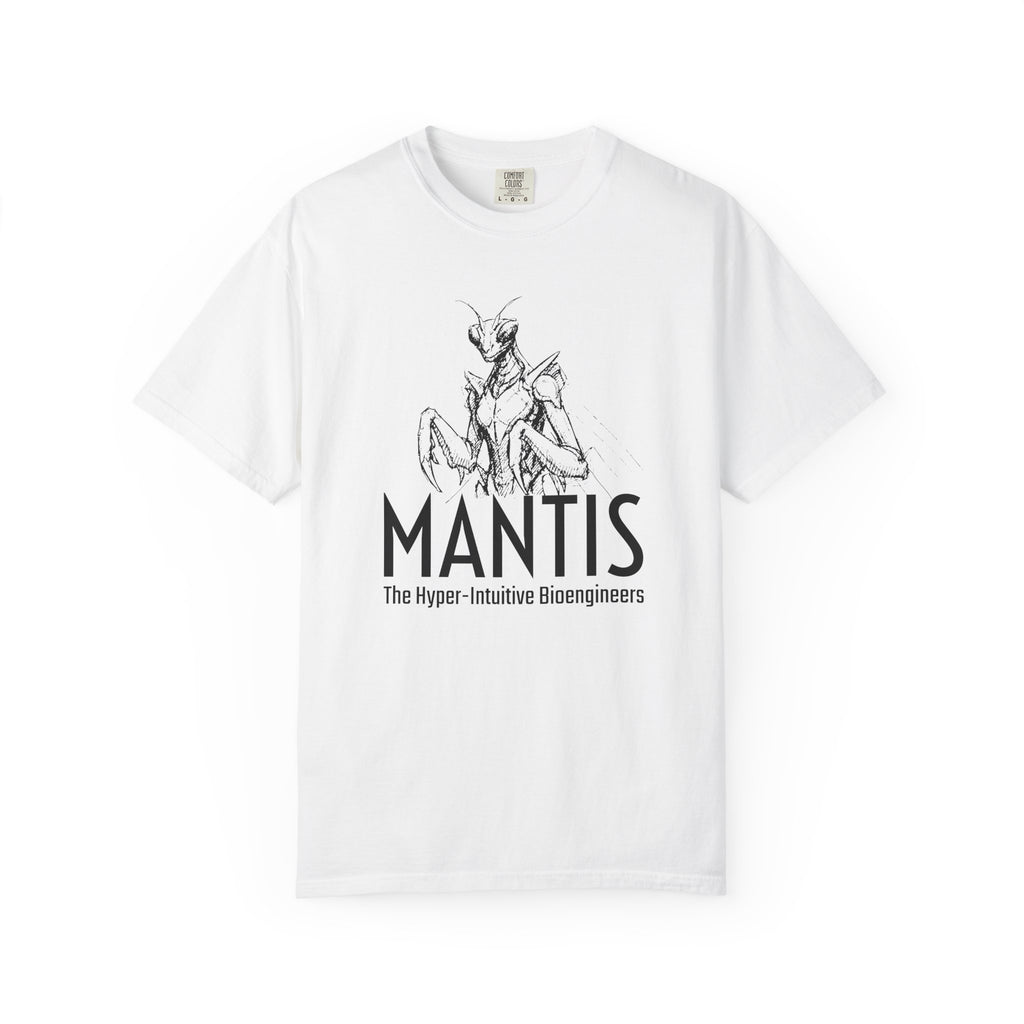 Alien Mantis Graphic T-Shirt — "The Hyper-Intuitive Bioengineers" Illustrated Tee
