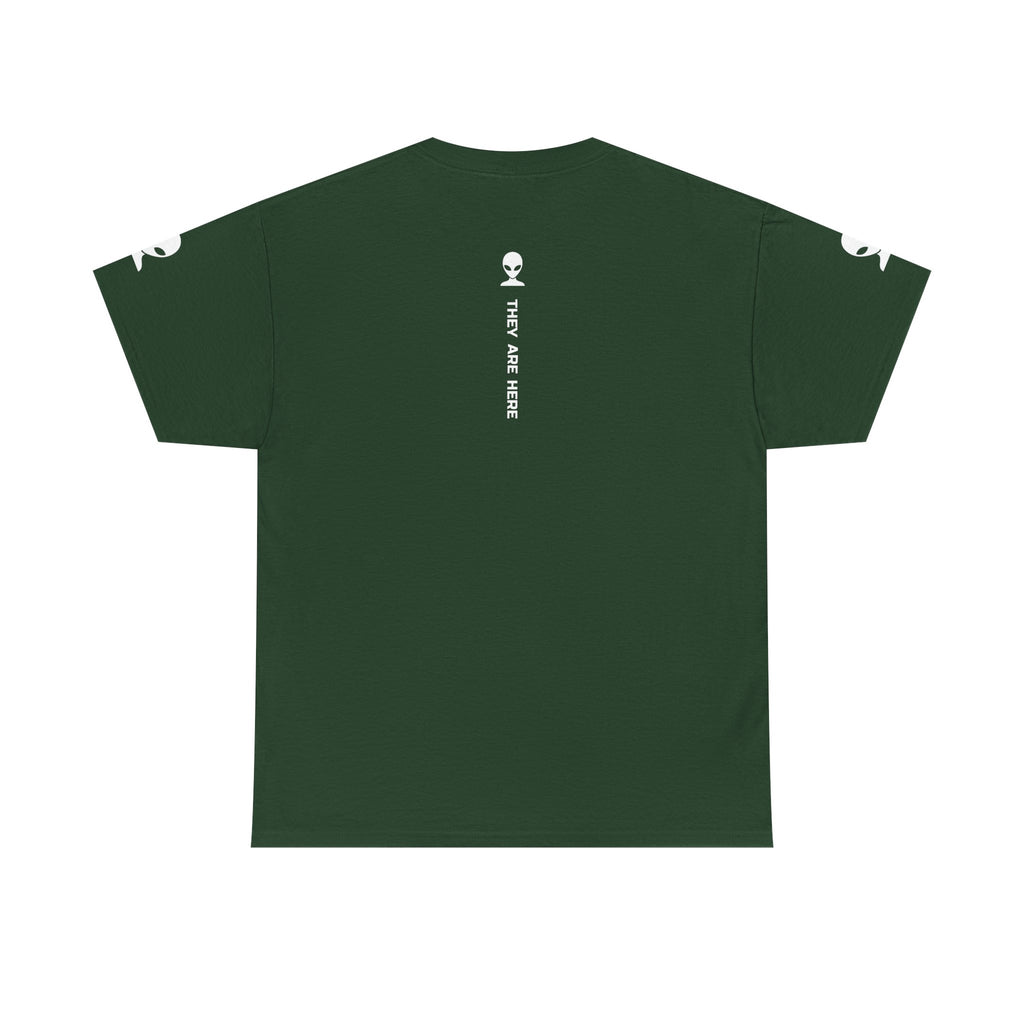 Alien Tee — Minimal "They Are Here" Vertical Graphic T-Shirt dark