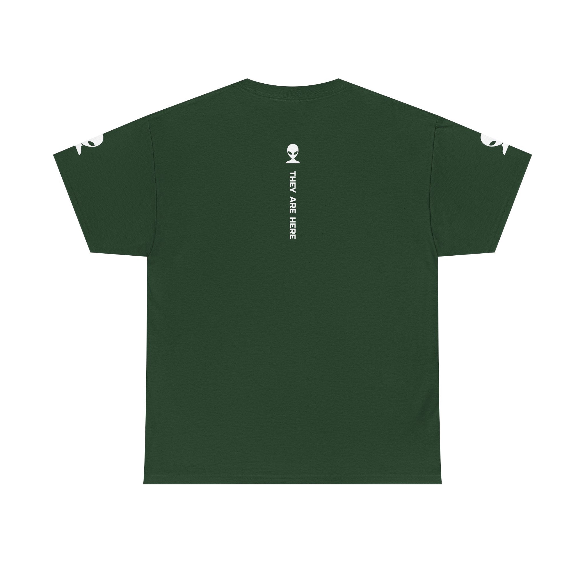 Alien Tee — Minimal "They Are Here" Vertical Graphic T-Shirt dark