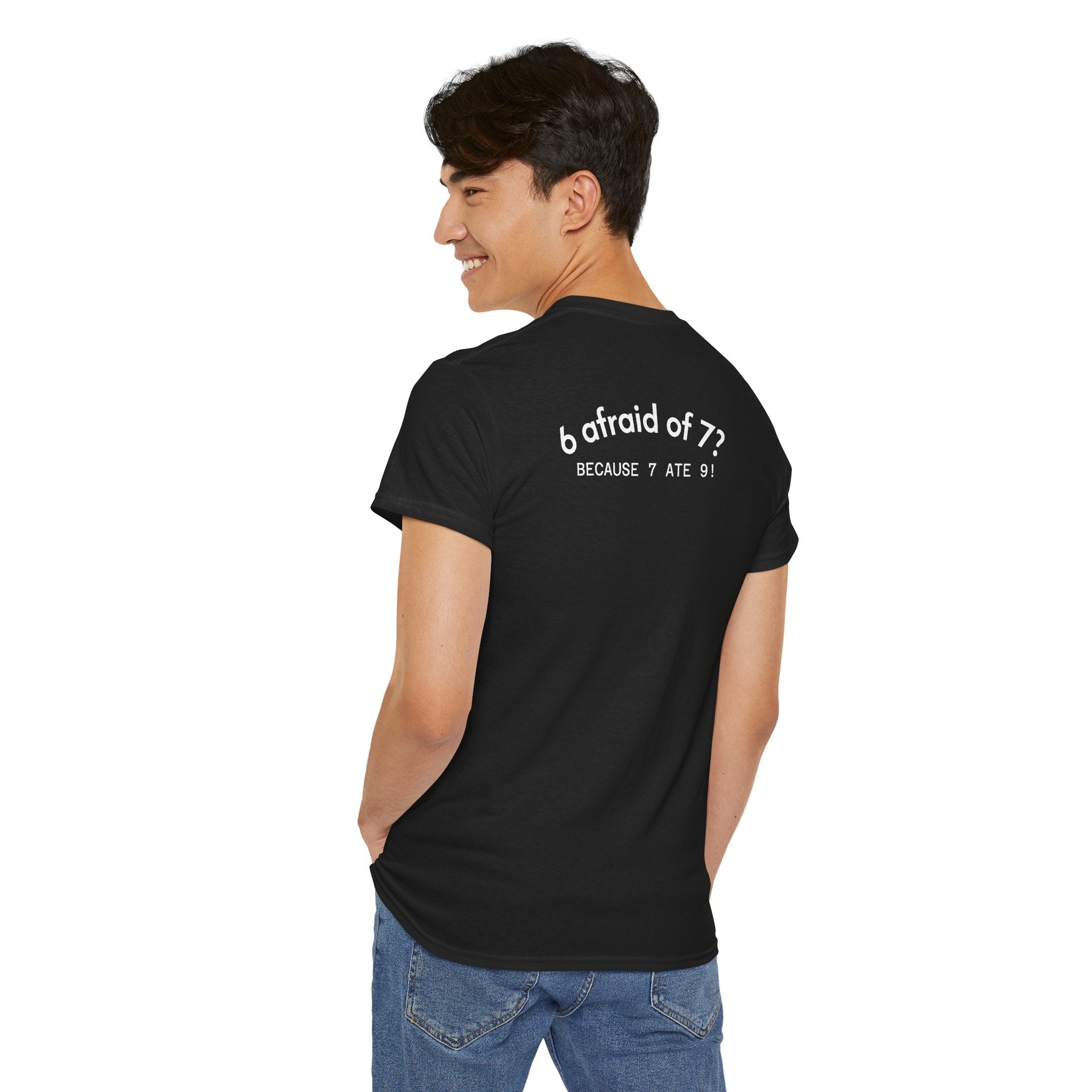 Why is 6 Afraid of 7? "Because 7 Ate 9" Funny Numbers Tee