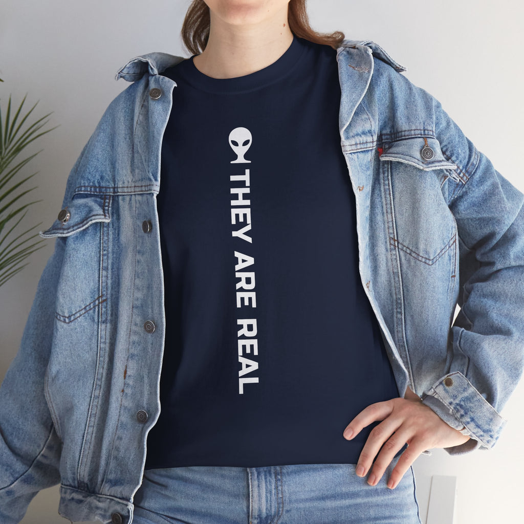 Alien Tee — Minimal "They Are Real" Vertical Graphic T-Shirt dark