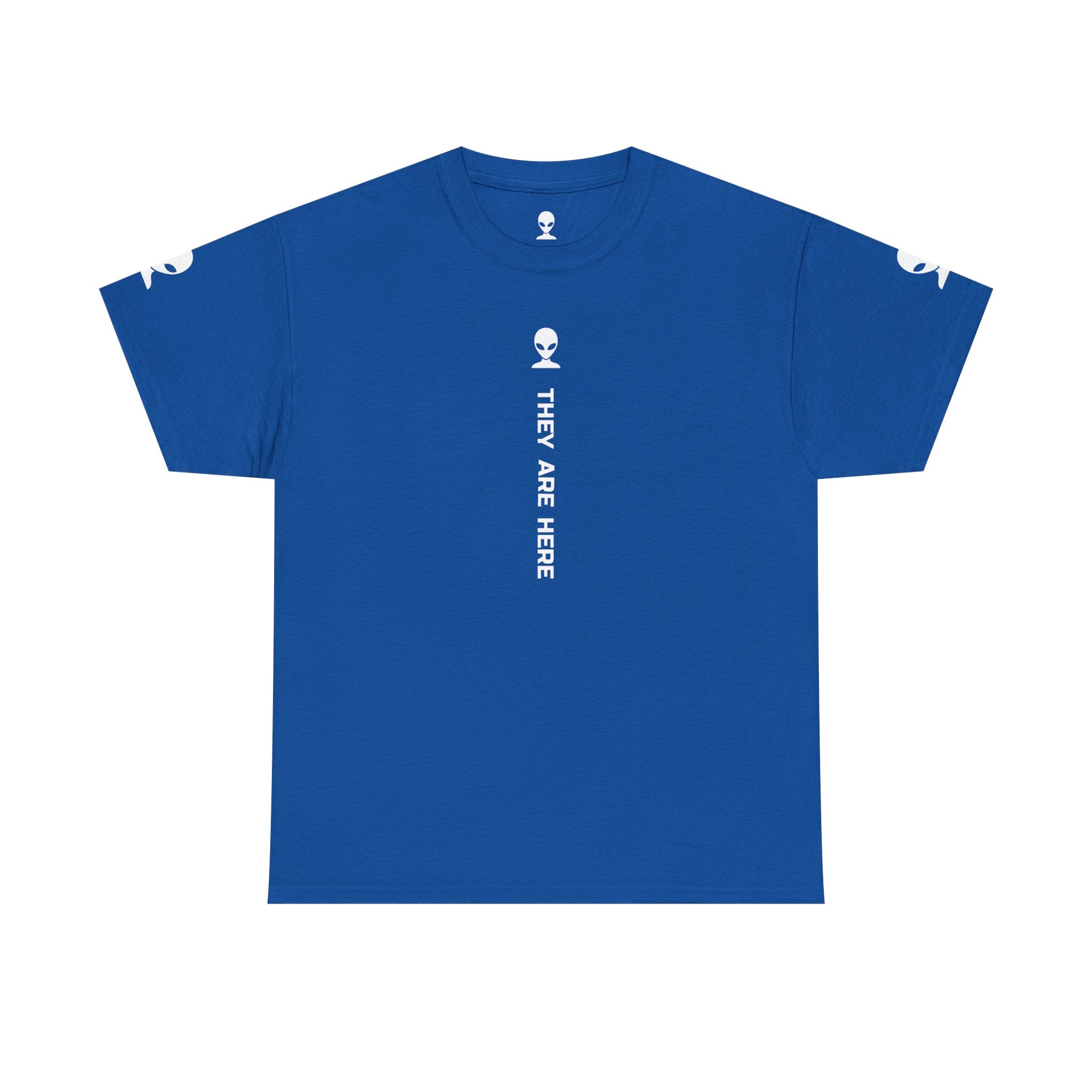 Alien Tee — Minimal "They Are Here" Vertical Graphic T-Shirt dark
