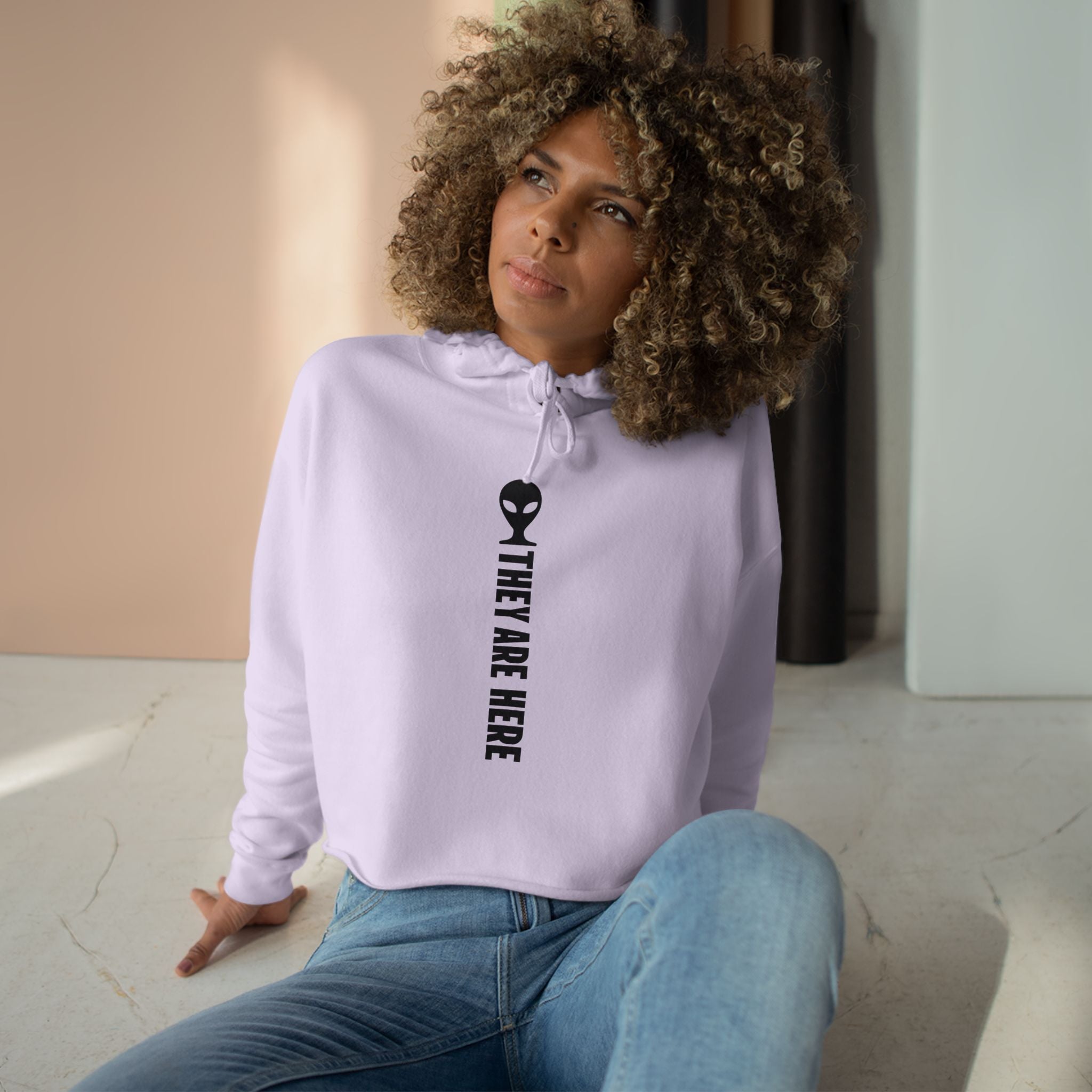 Alien Crop Hoodie - "They Are Here" Cropped Sweatshirt
