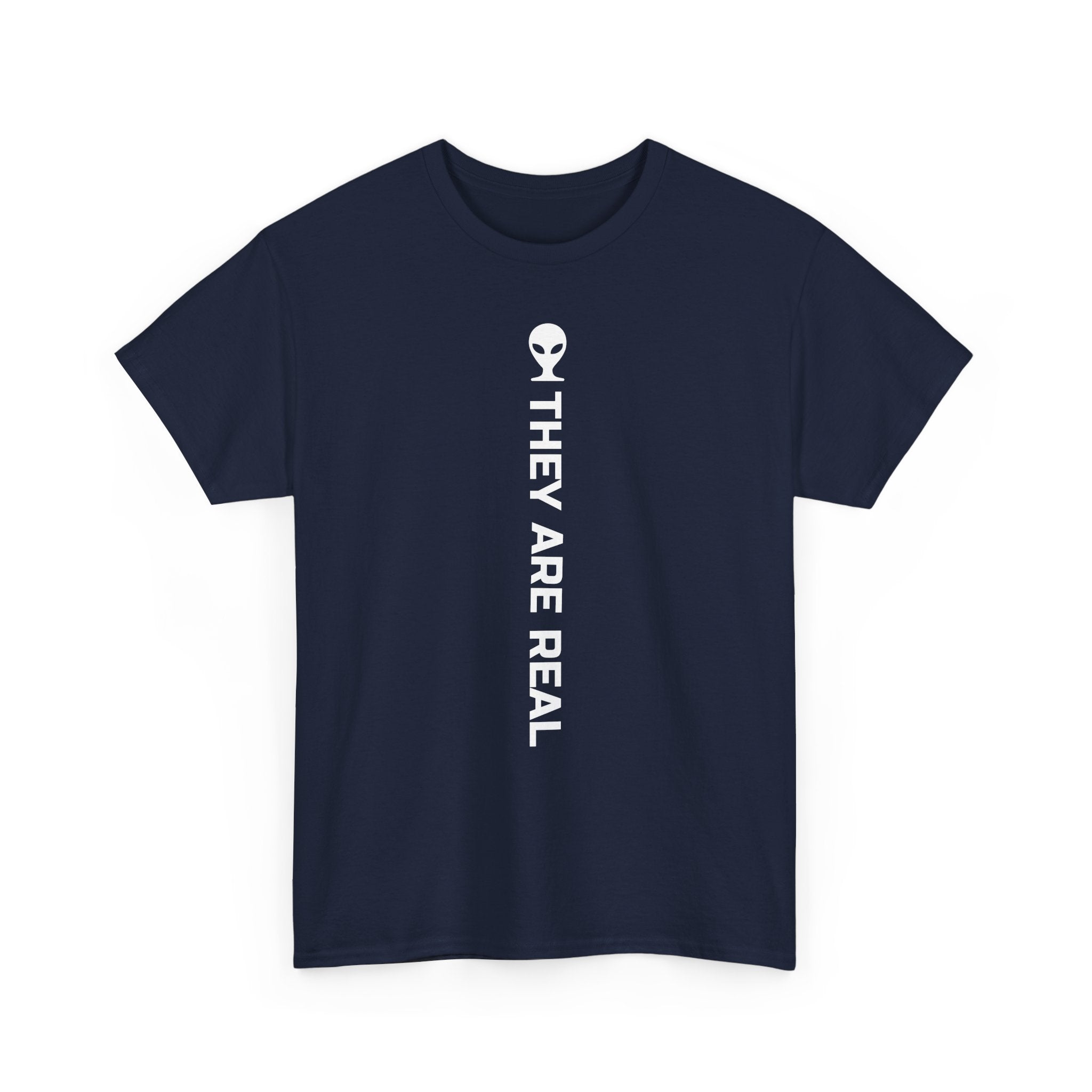 Alien Tee — Minimal "They Are Real" Vertical Graphic T-Shirt dark
