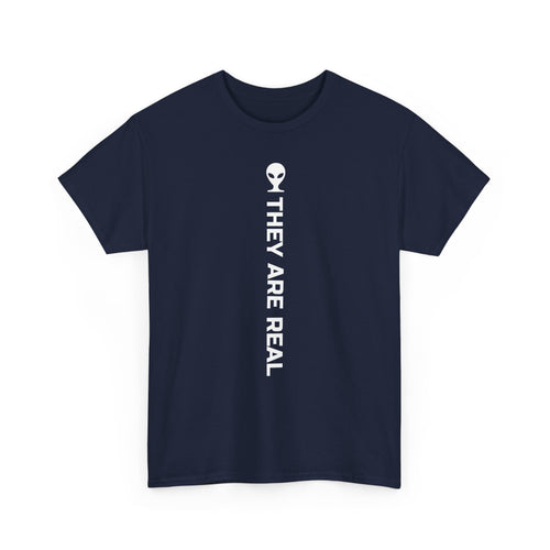 Alien Tee — Minimal "They Are Real" Vertical Graphic T-Shirt dark