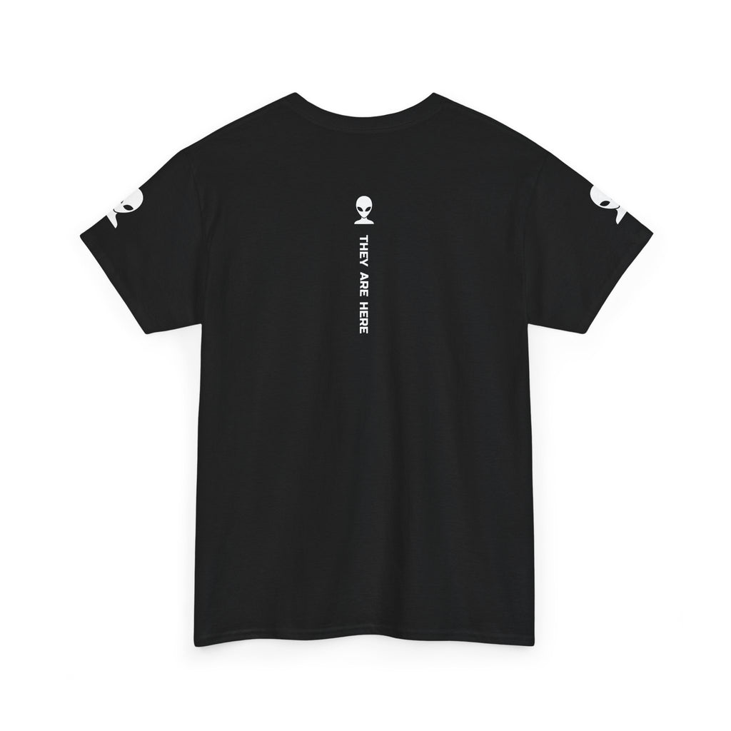 Alien Tee — Minimal "They Are Here" Vertical Graphic T-Shirt dark