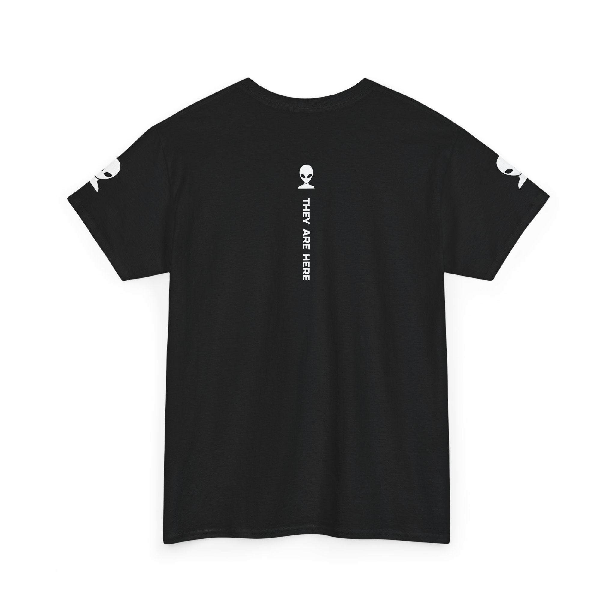 Alien Tee — Minimal "They Are Here" Vertical Graphic T-Shirt dark