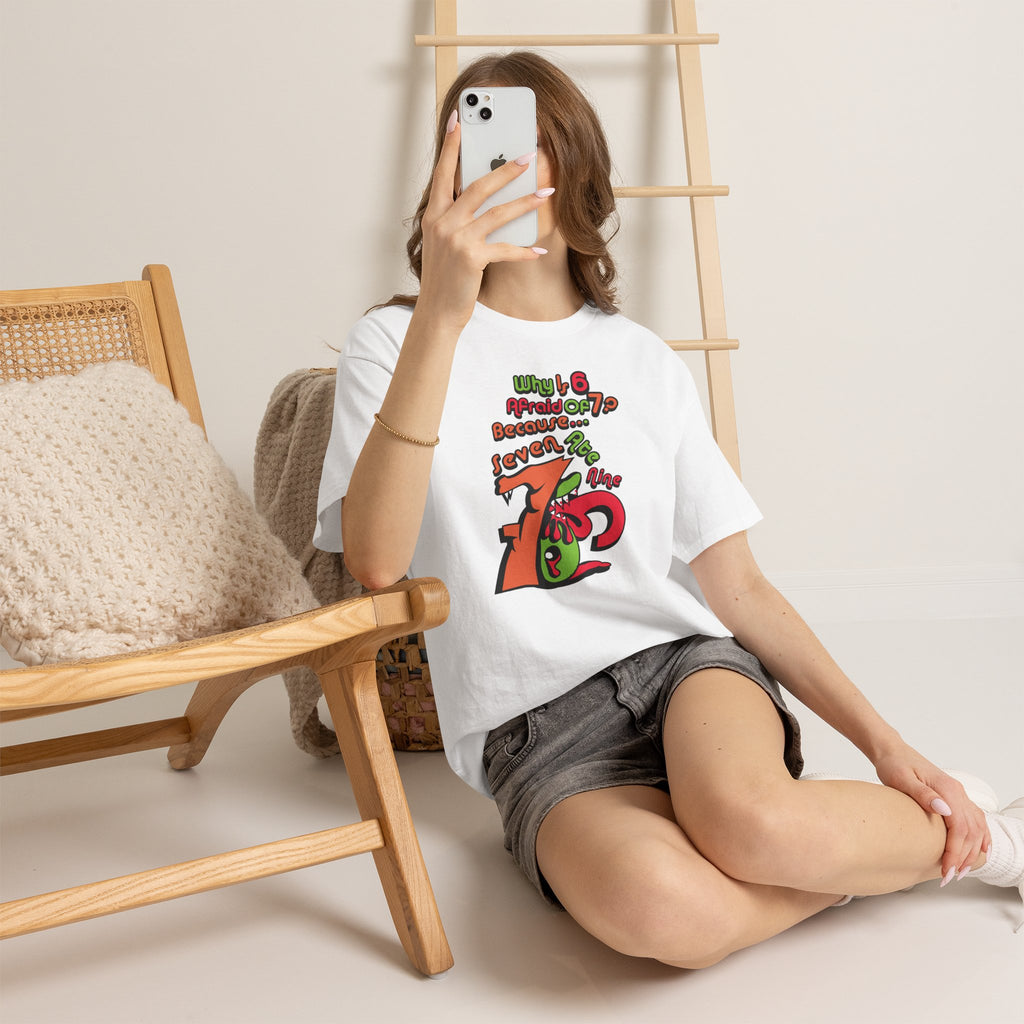 Why is 6 Afraid of 7? "Because 7 Ate 9" Funny Numbers Tee