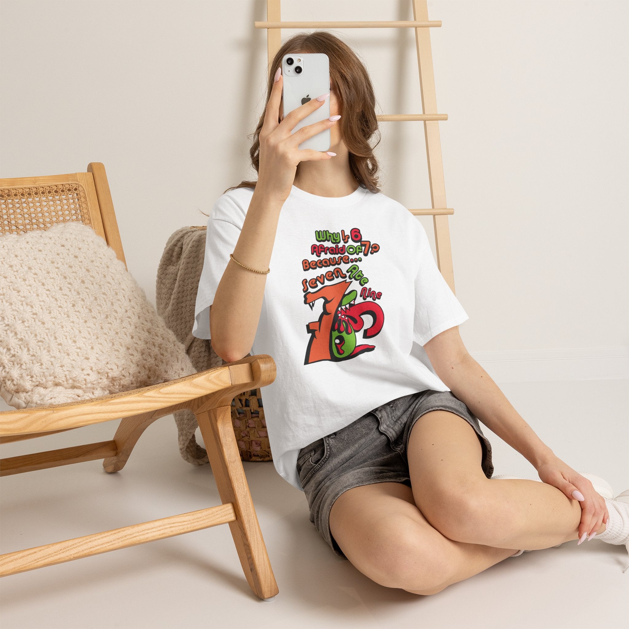 Why is 6 Afraid of 7? "Because 7 Ate 9" Funny Numbers Tee