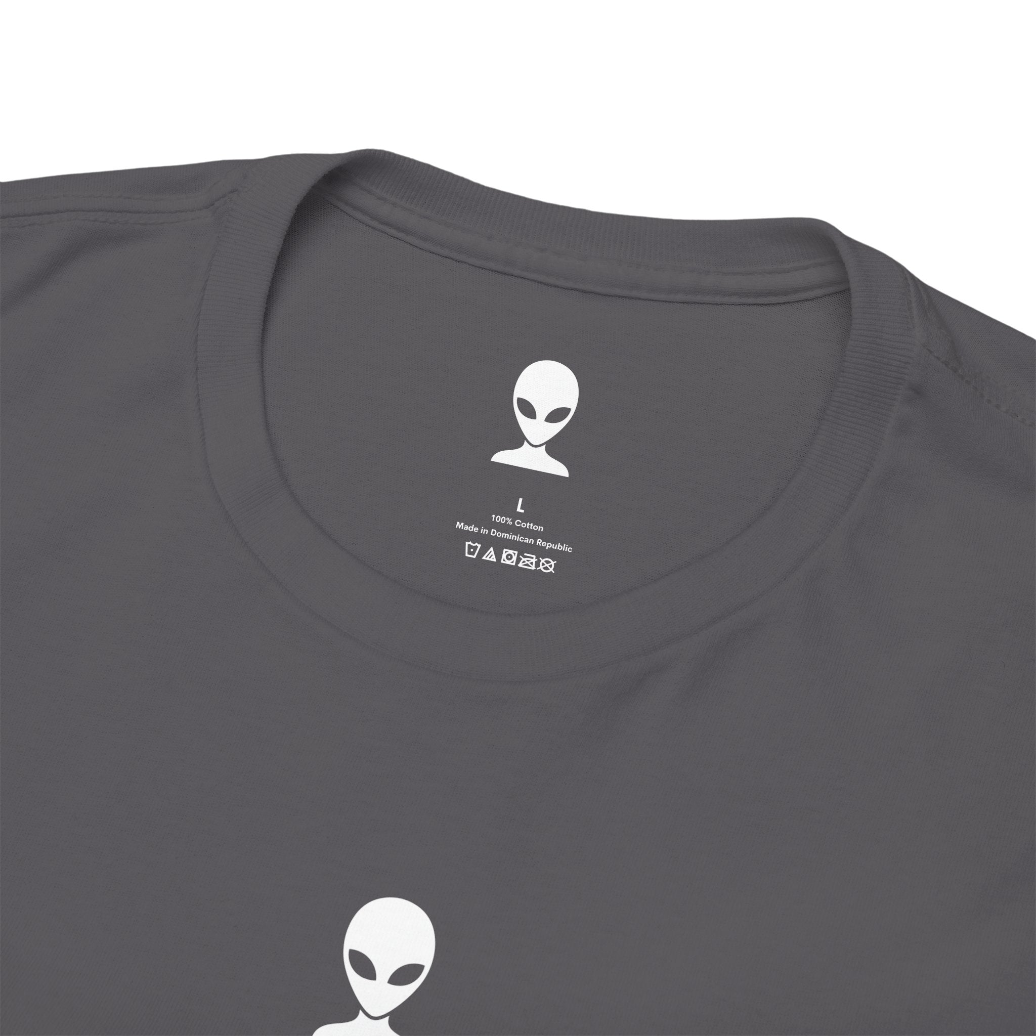 Alien Tee — Minimal "They Are Here" Vertical Graphic T-Shirt dark