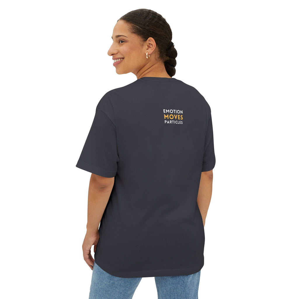 Emotion Moves Particles Dark Tee — Minimalist Motivational Graphic T-Shirt
