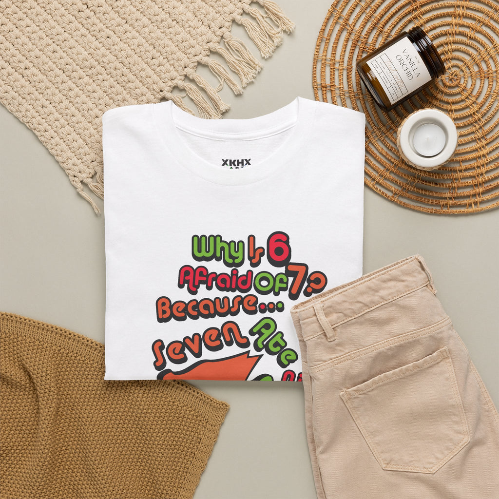 Why is 6 Afraid of 7? "Because 7 Ate 9" Funny Numbers Tee