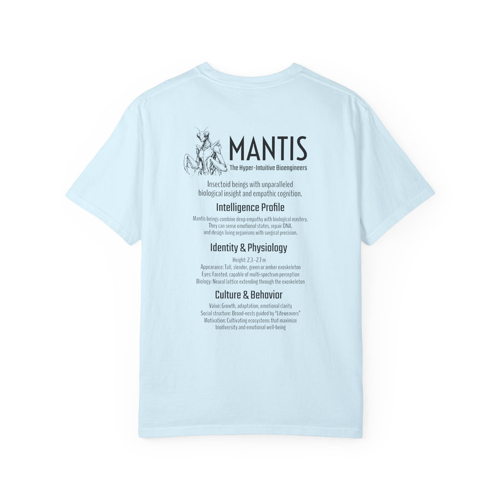Alien Mantis Graphic T-Shirt — "The Hyper-Intuitive Bioengineers" Illustrated Tee