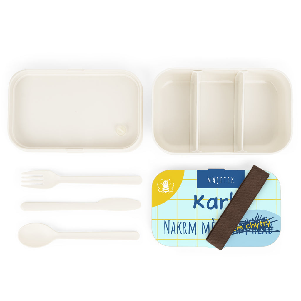 Personalized Bento Lunch Box — "Majetek [Name]" Wooden Design (Czech)