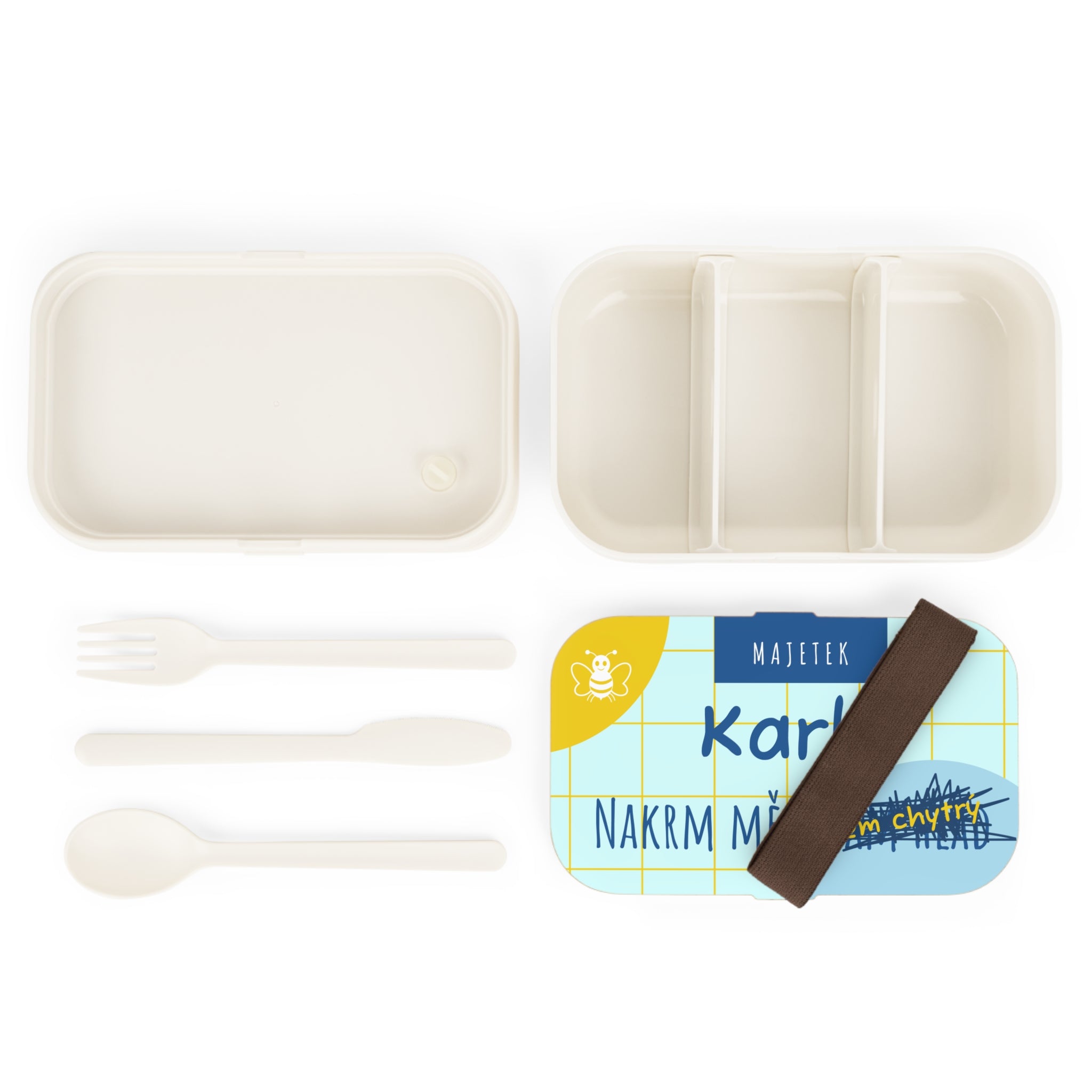 Personalized Bento Lunch Box — "Majetek [Name]" Wooden Design (Czech)