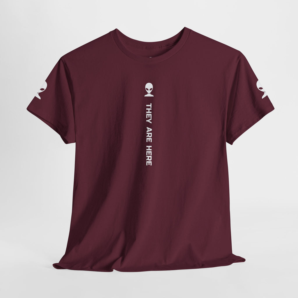 Alien Tee — Minimal "They Are Here" Vertical Graphic T-Shirt dark
