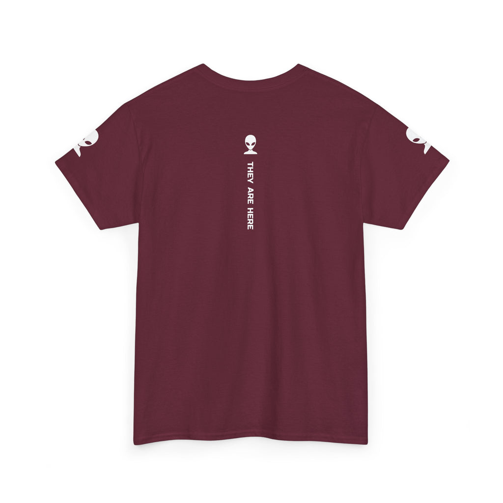 Alien Tee — Minimal "They Are Here" Vertical Graphic T-Shirt dark