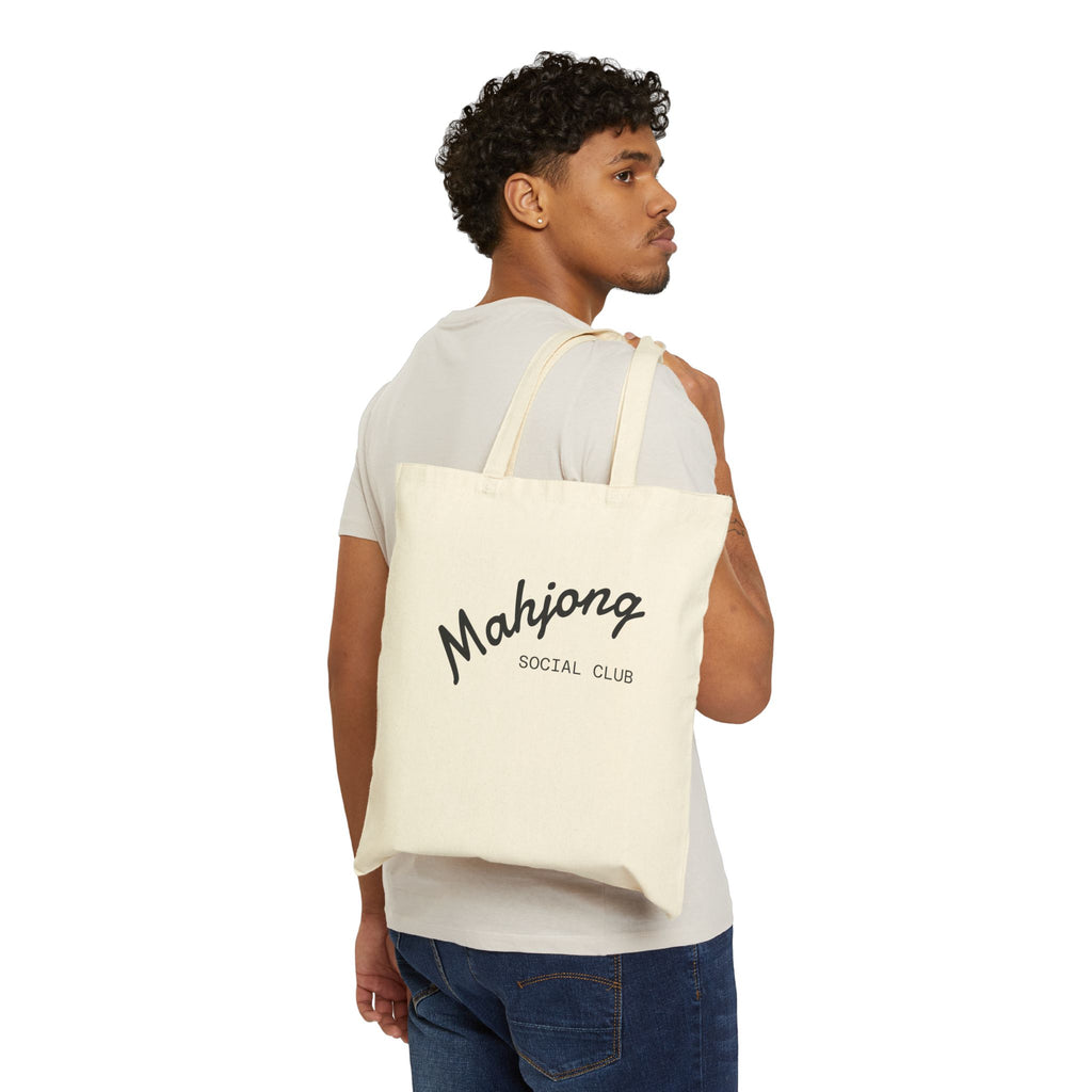 Mahjong Social Club Tote, tile-inspired jade green pastel, game night canvas