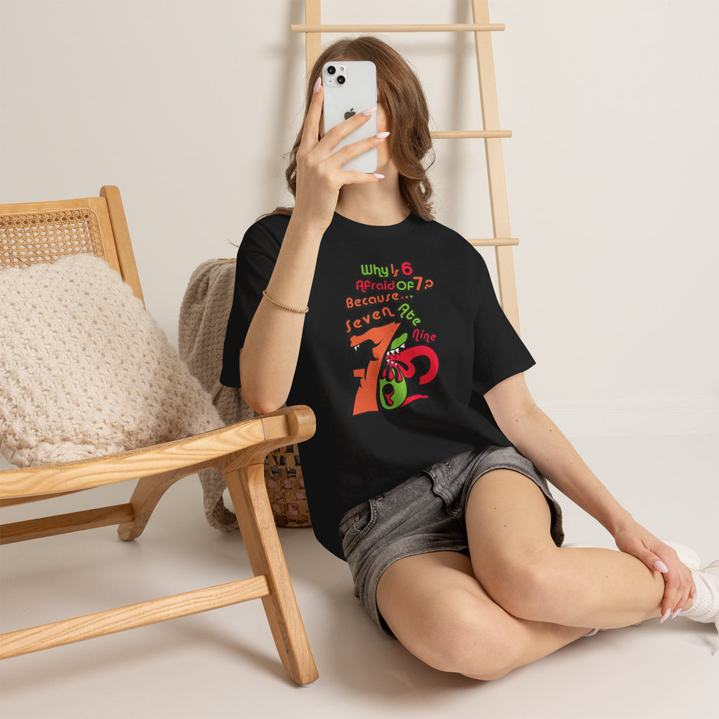 Why is 6 Afraid of 7? "Because 7 Ate 9" Funny Numbers Tee