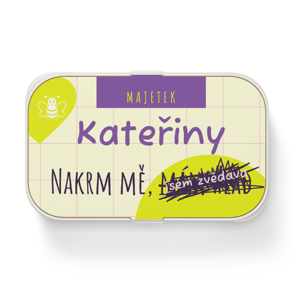 Personalized Bento Lunch Box — "Majetek [Name]" Wooden Design (Czech)