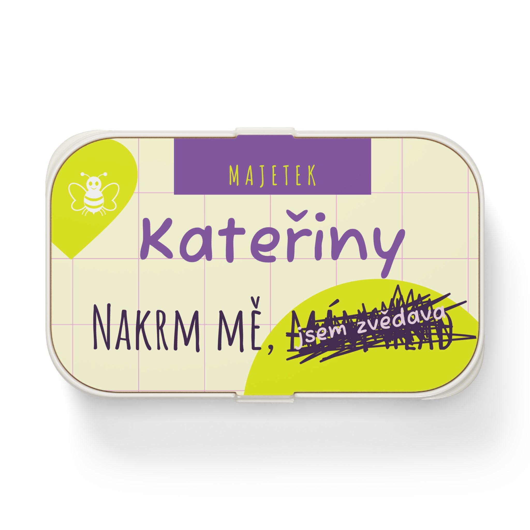 Personalized Bento Lunch Box — "Majetek [Name]" Wooden Design (Czech)