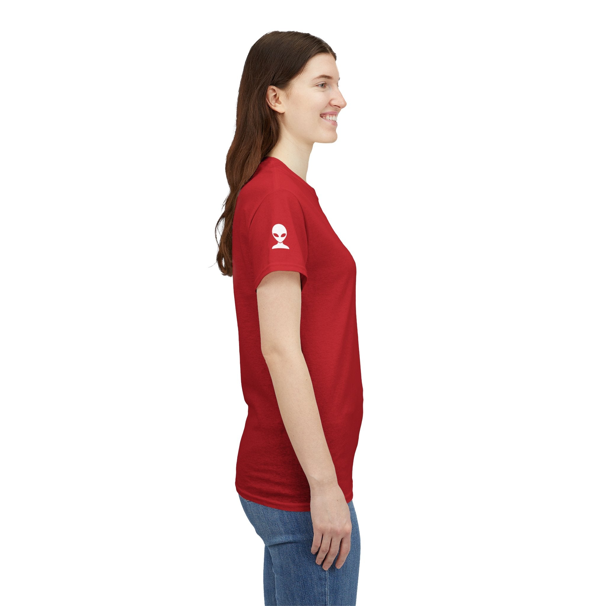Alien Tee — Minimal "They Are Here" Vertical Graphic T-Shirt dark