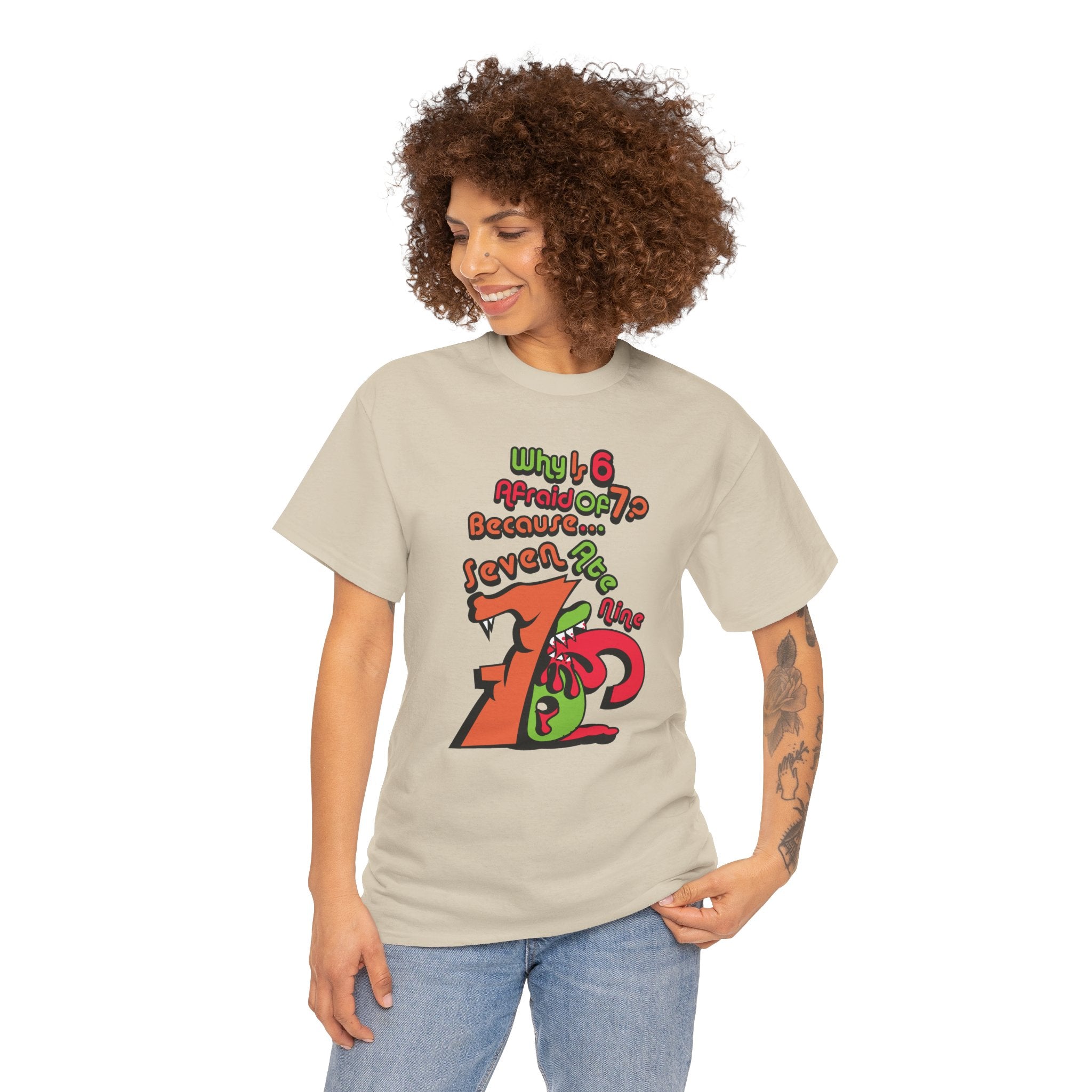 Why is 6 Afraid of 7? "Because 7 Ate 9" Funny Numbers Tee