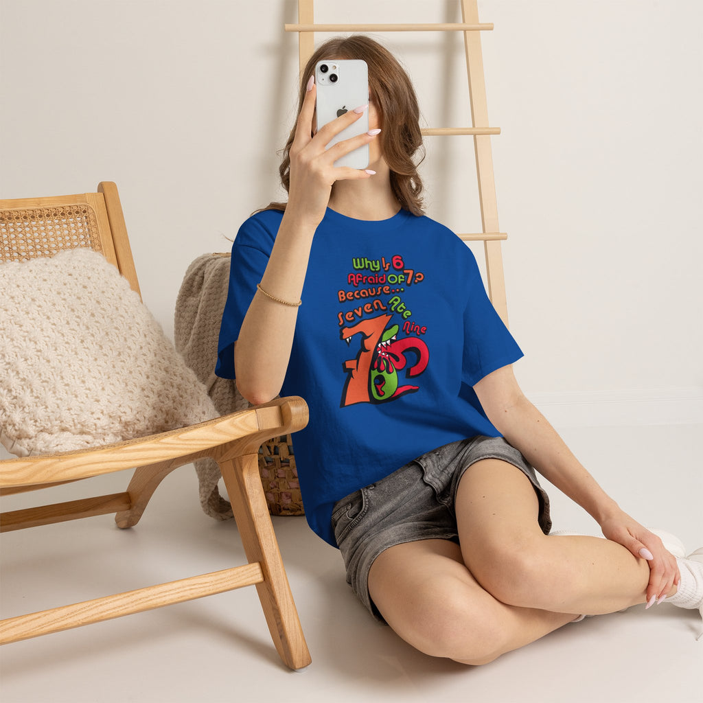 Why is 6 Afraid of 7? "Because 7 Ate 9" Funny Numbers Tee