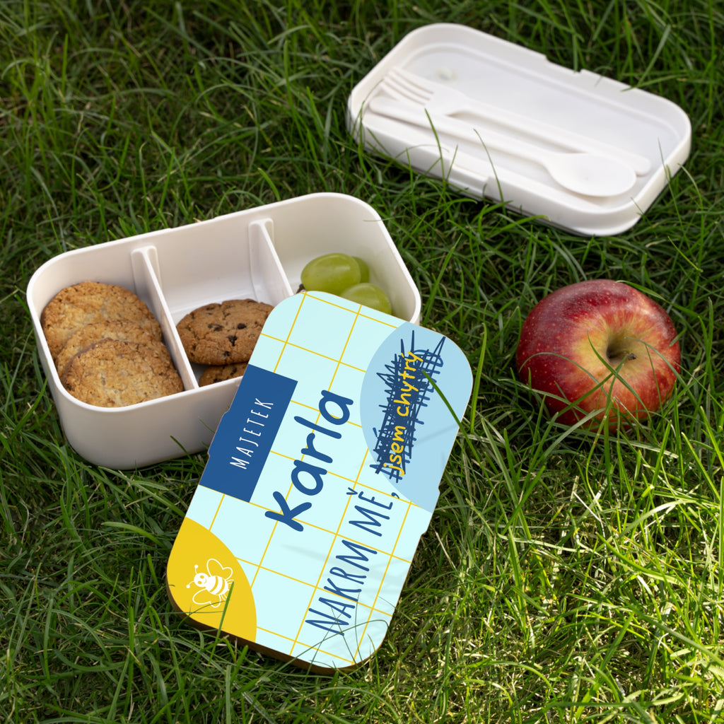 Personalized Bento Lunch Box — "Majetek [Name]" Wooden Design (Czech)