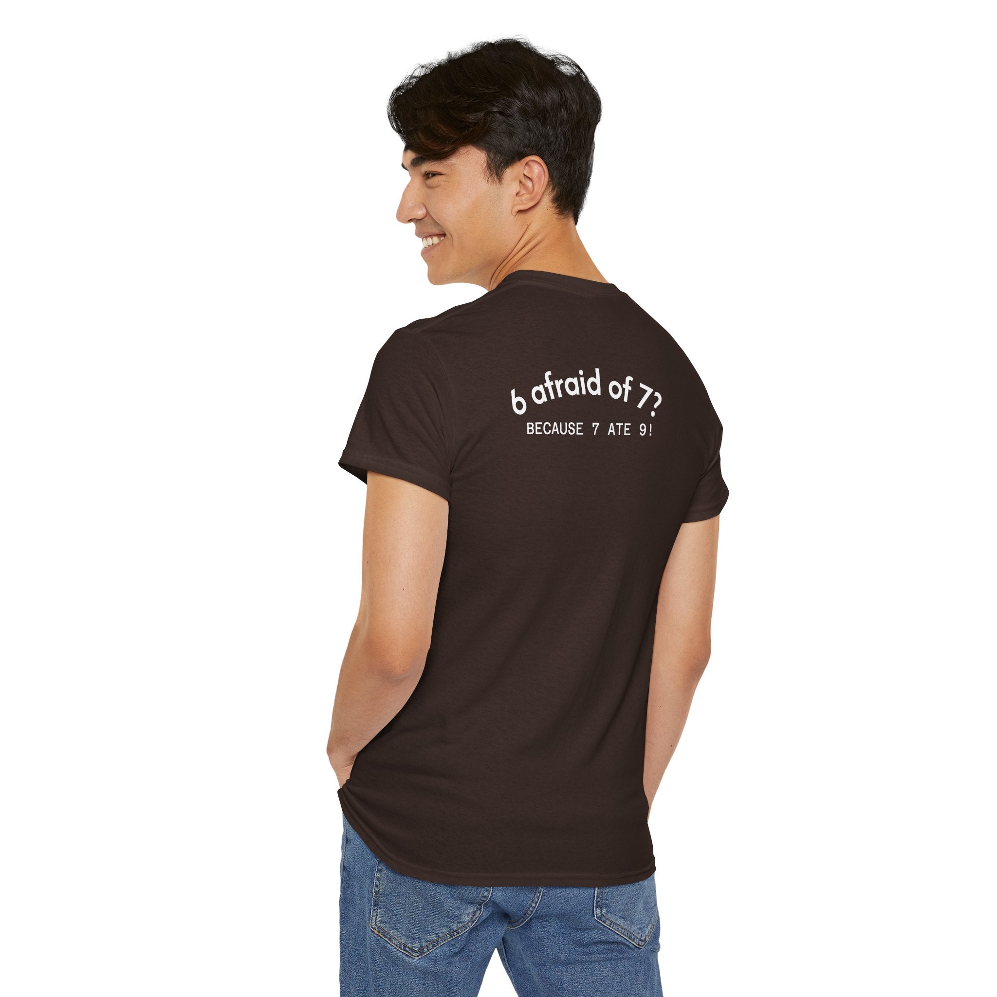 Why is 6 Afraid of 7? "Because 7 Ate 9" Funny Numbers Tee