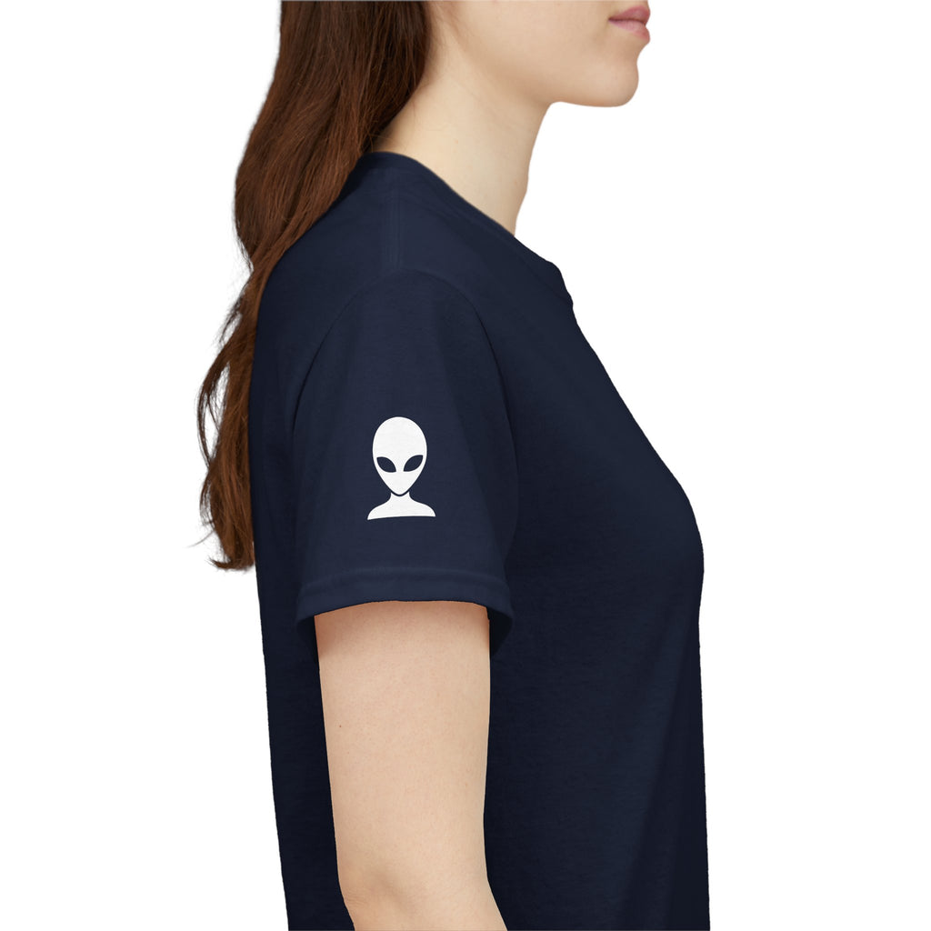 Alien Tee — Minimal "They Are Here" Vertical Graphic T-Shirt dark