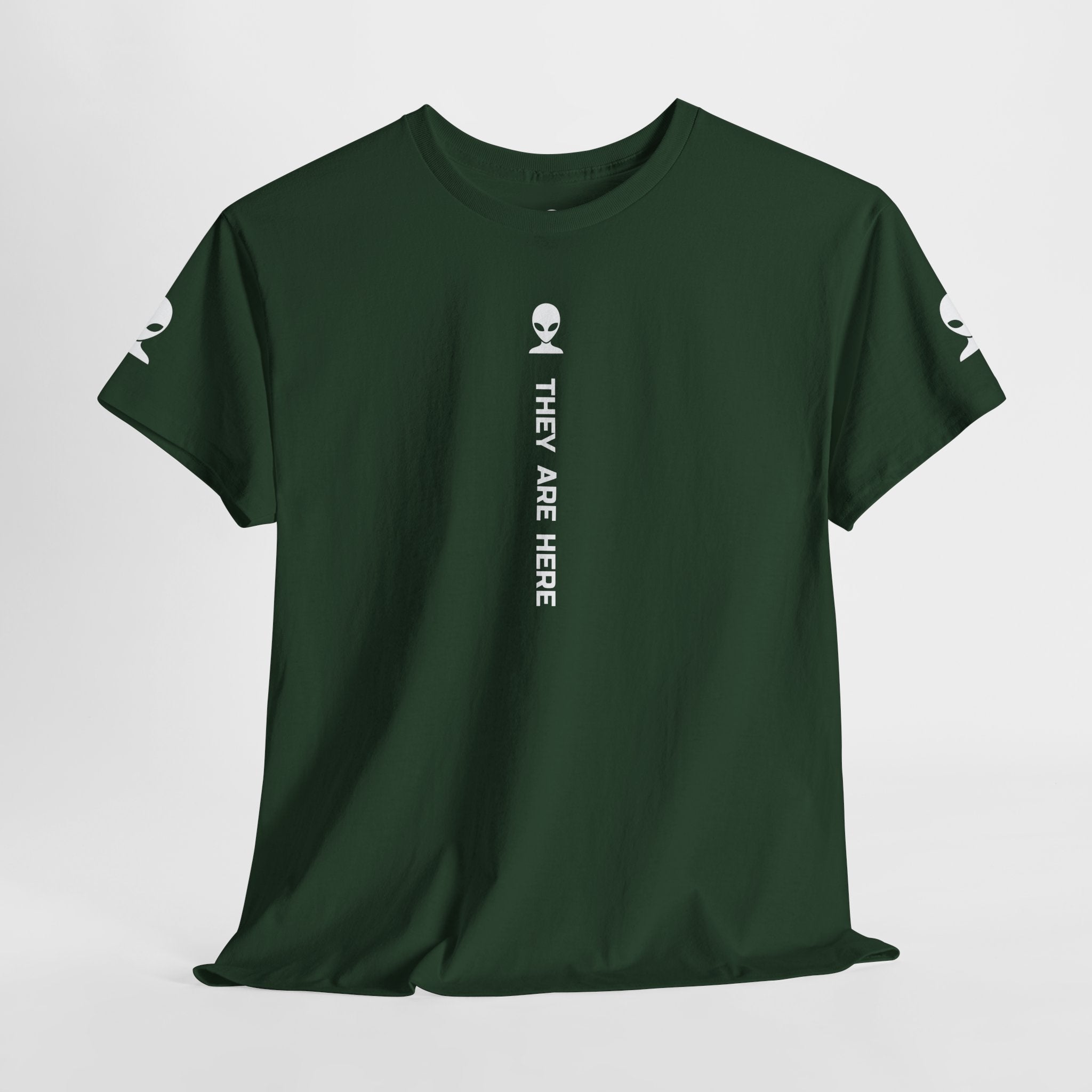 Alien Tee — Minimal "They Are Here" Vertical Graphic T-Shirt dark