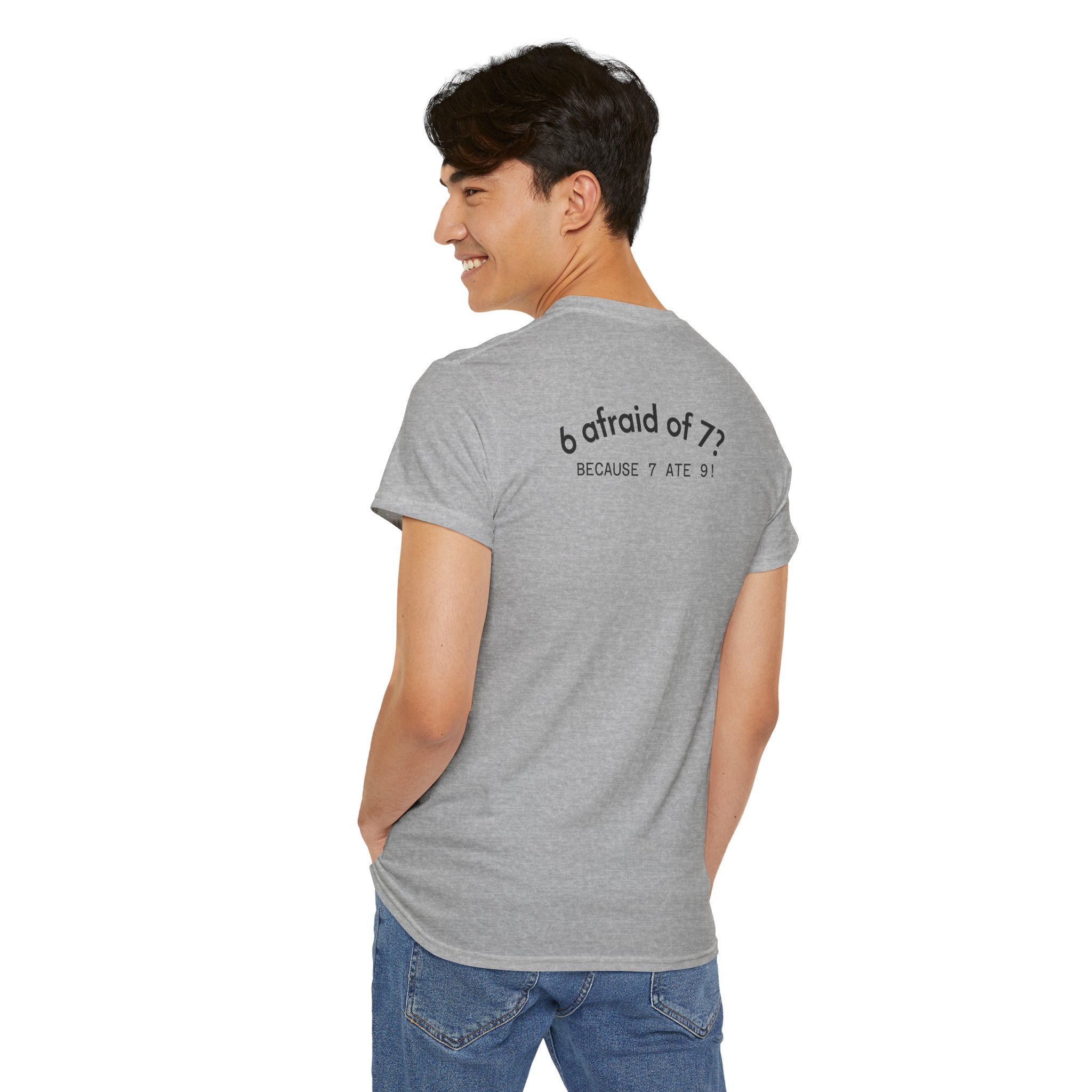 Why is 6 Afraid of 7? "Because 7 Ate 9" Funny Numbers Tee