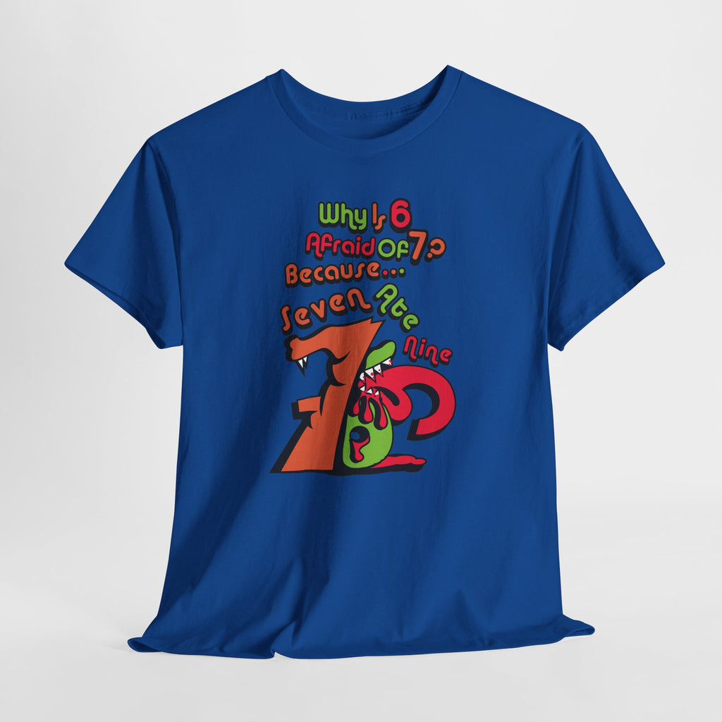 Why is 6 Afraid of 7? "Because 7 Ate 9" Funny Numbers Tee