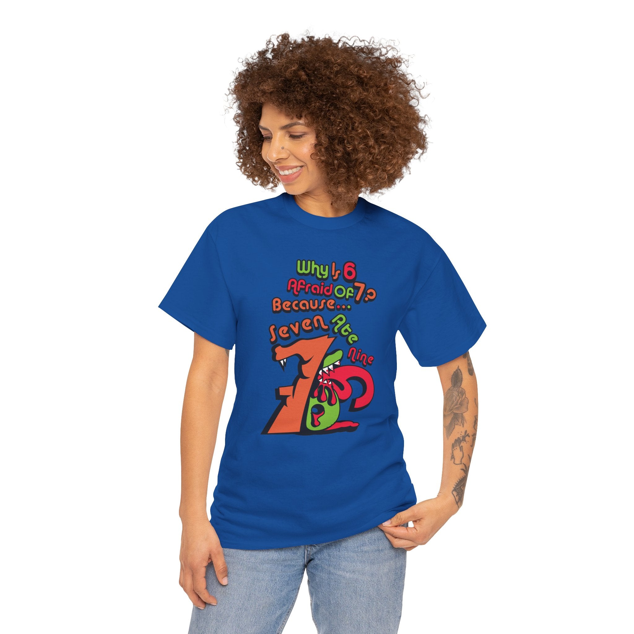 Why is 6 Afraid of 7? "Because 7 Ate 9" Funny Numbers Tee
