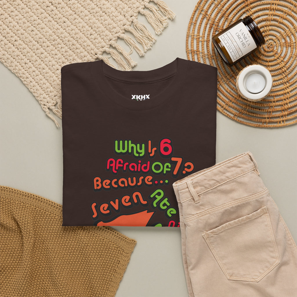 Why is 6 Afraid of 7? "Because 7 Ate 9" Funny Numbers Tee