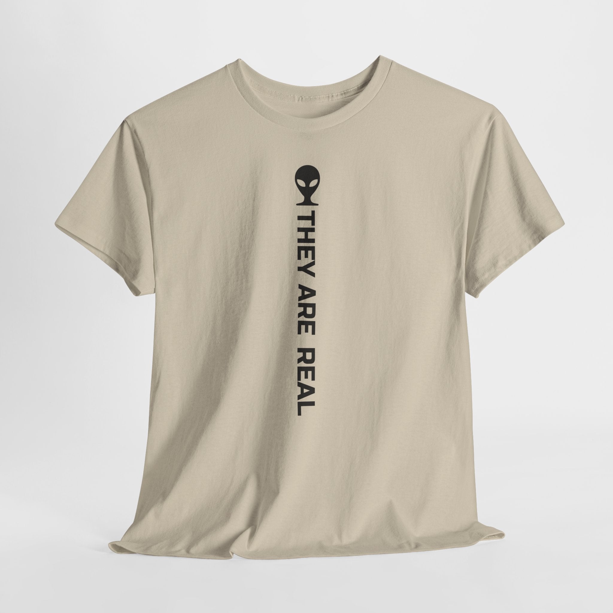 Alien Tee — Minimal "They Are Real" Vertical Graphic T-Shirt