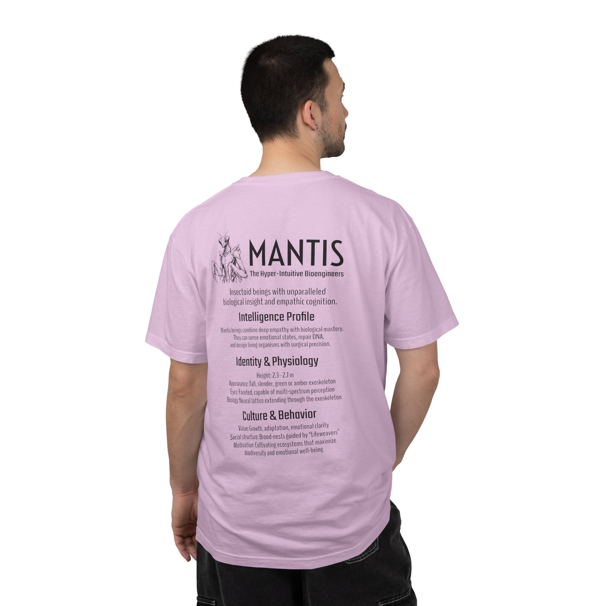 Alien Mantis Graphic T-Shirt — "The Hyper-Intuitive Bioengineers" Illustrated Tee