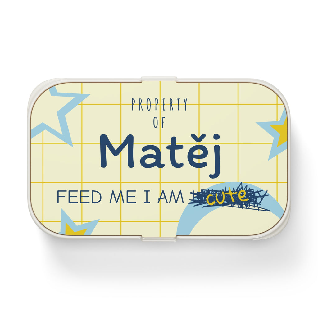 Personalized Bento Lunch Box — "Property of [Name] Feed Me I Am Hungry/Cute" Design
