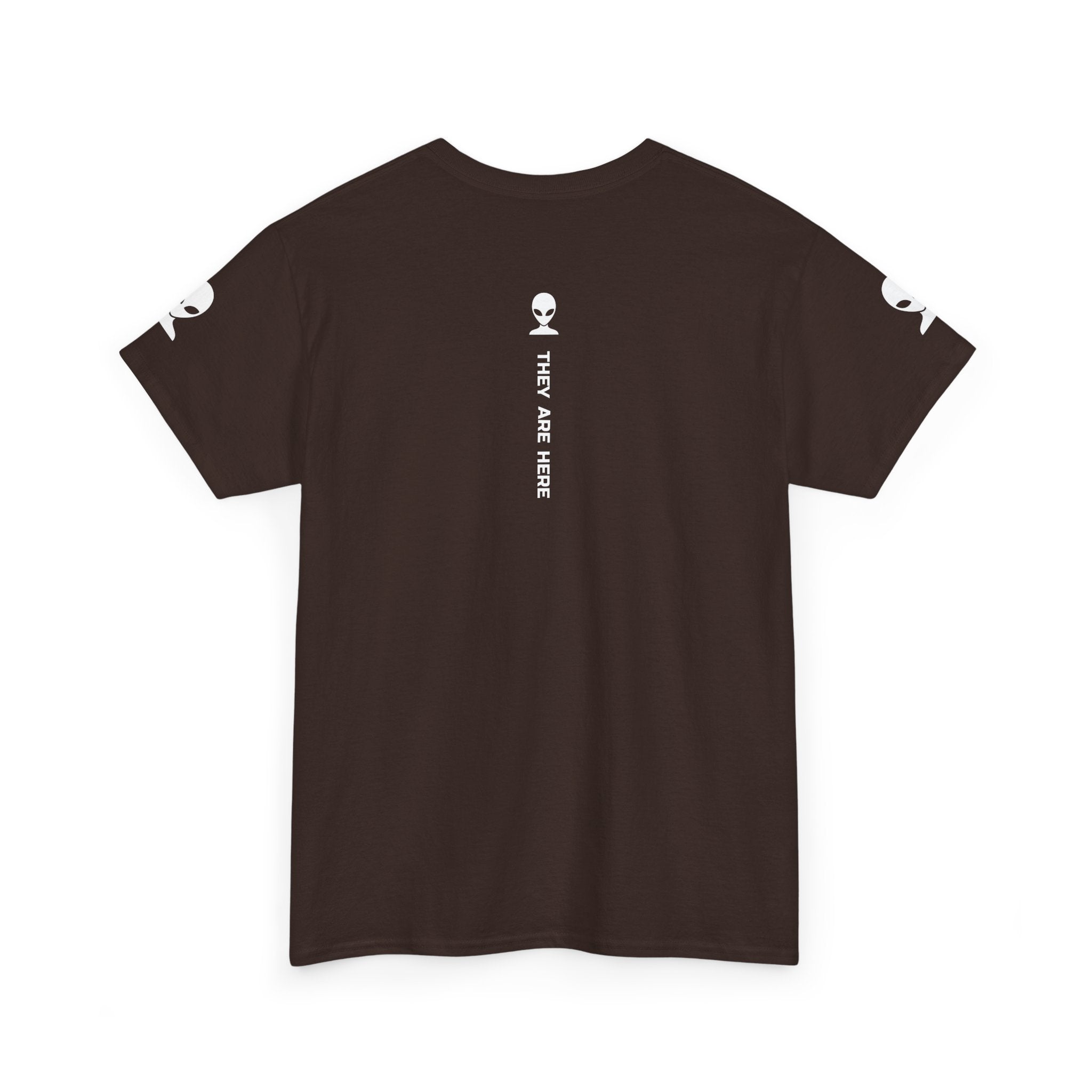 Alien Tee — Minimal "They Are Here" Vertical Graphic T-Shirt dark
