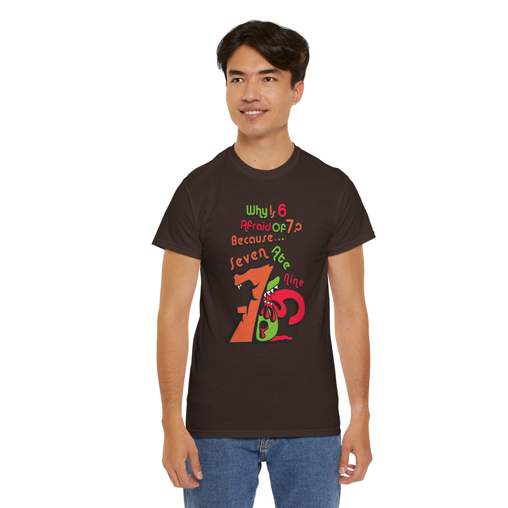 Why is 6 Afraid of 7? "Because 7 Ate 9" Funny Numbers Tee