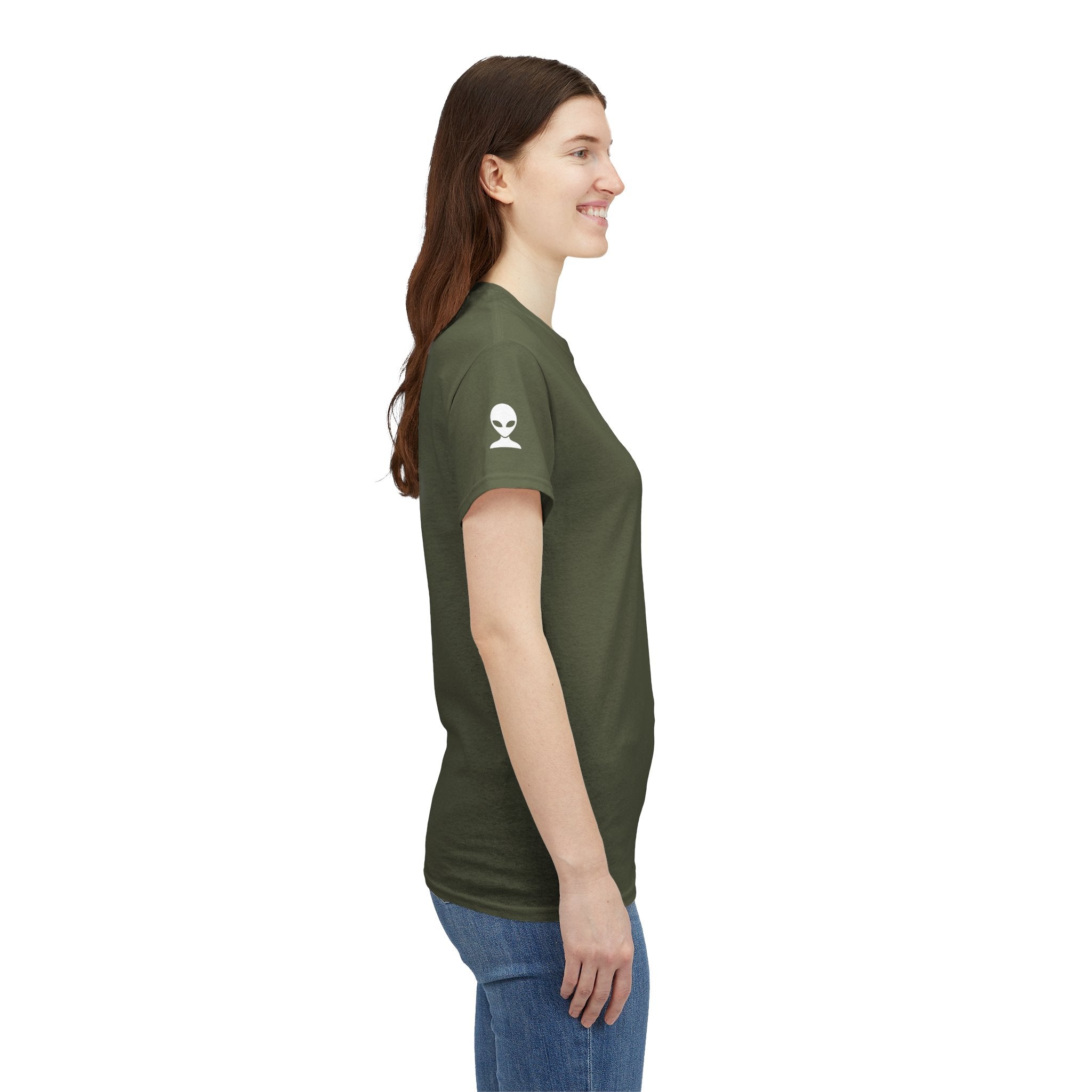 Alien Tee — Minimal "They Are Here" Vertical Graphic T-Shirt dark