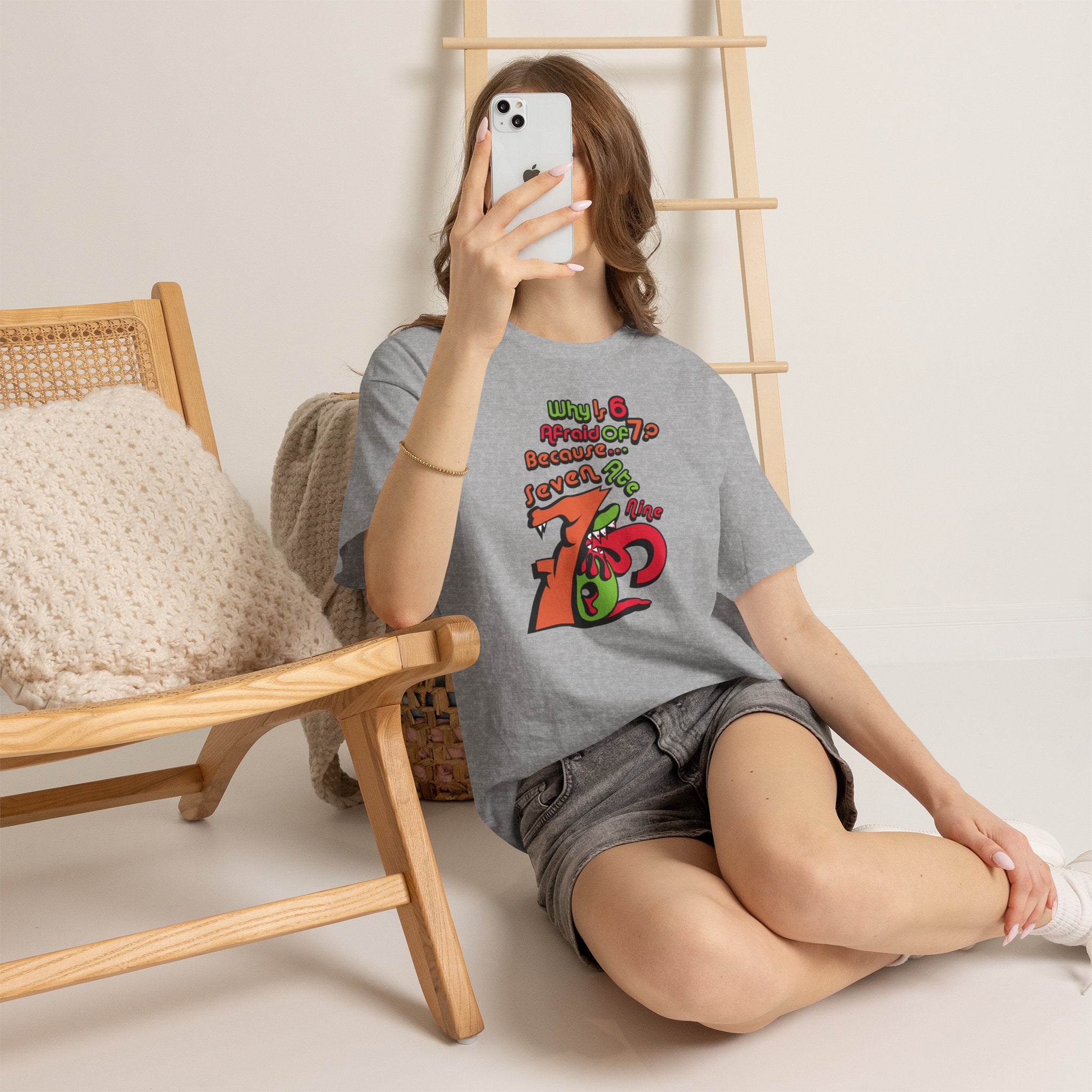 Why is 6 Afraid of 7? "Because 7 Ate 9" Funny Numbers Tee