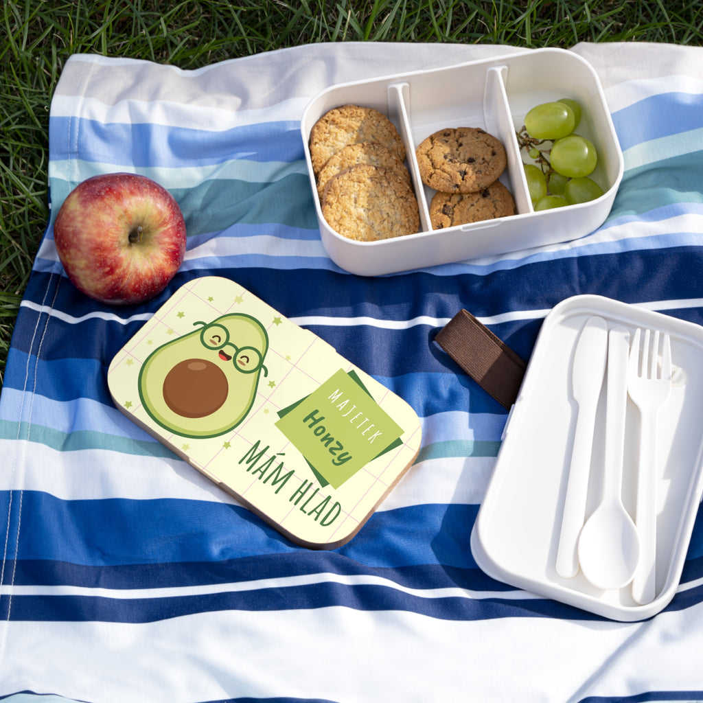 Personalized Avocado Bento Lunch Box – "Mám hlad" Cute Kawaii Kid’s Lunchbox