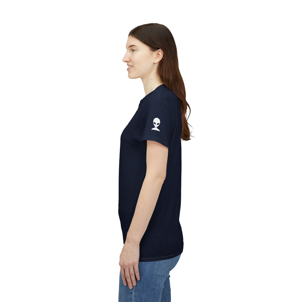 Alien Tee — Minimal "They Are Here" Vertical Graphic T-Shirt dark