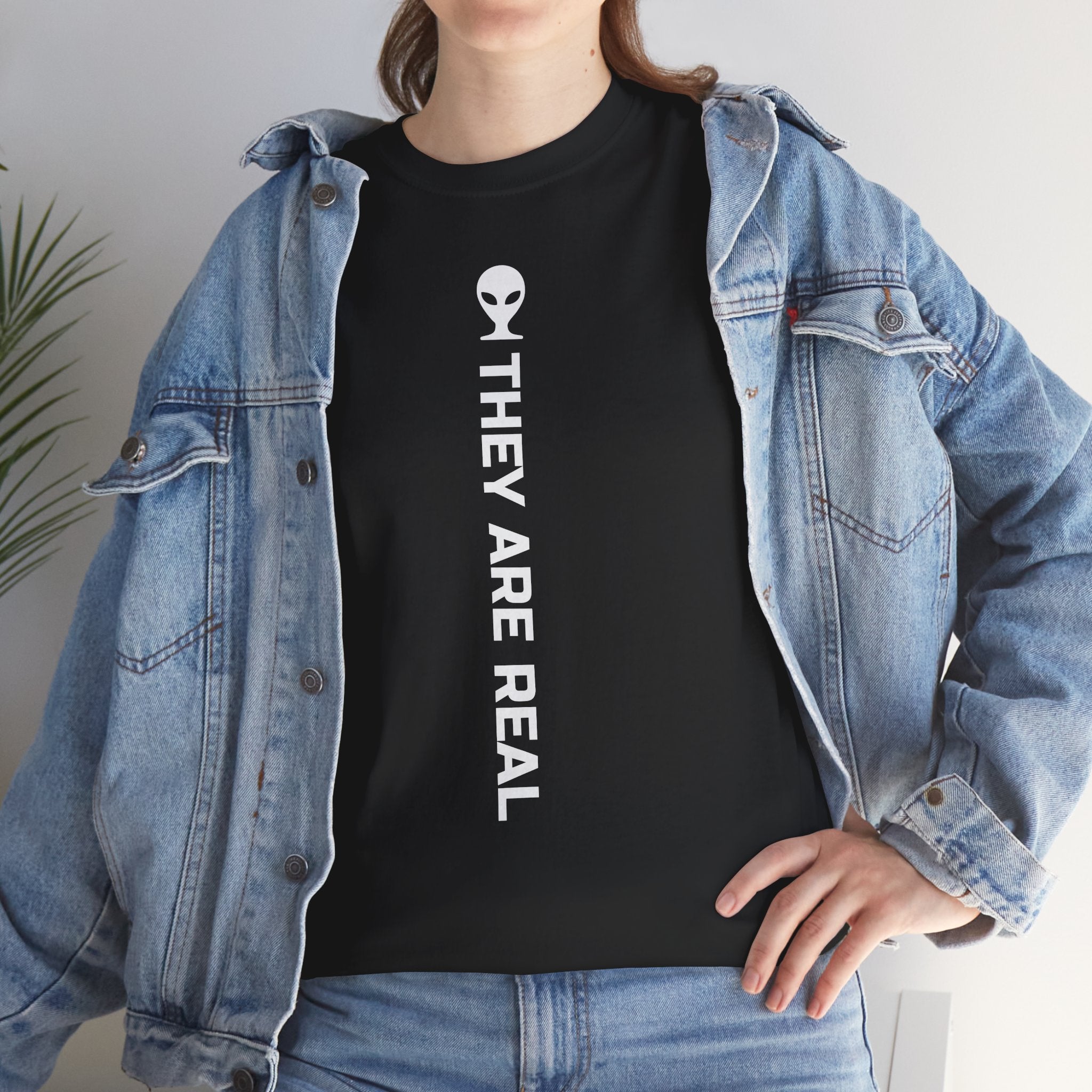 Alien Tee — Minimal "They Are Real" Vertical Graphic T-Shirt dark