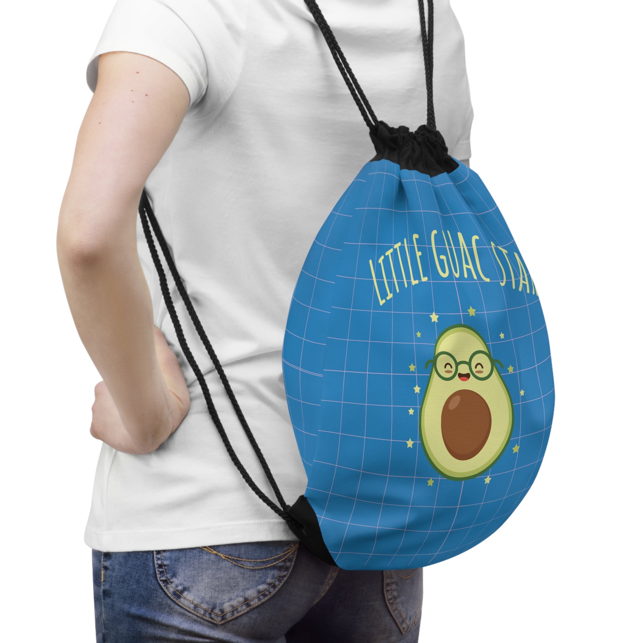 Little Guac Star Avocado Drawstring Bag — Cute Pink Gym Sack for Elementary Back-to-School