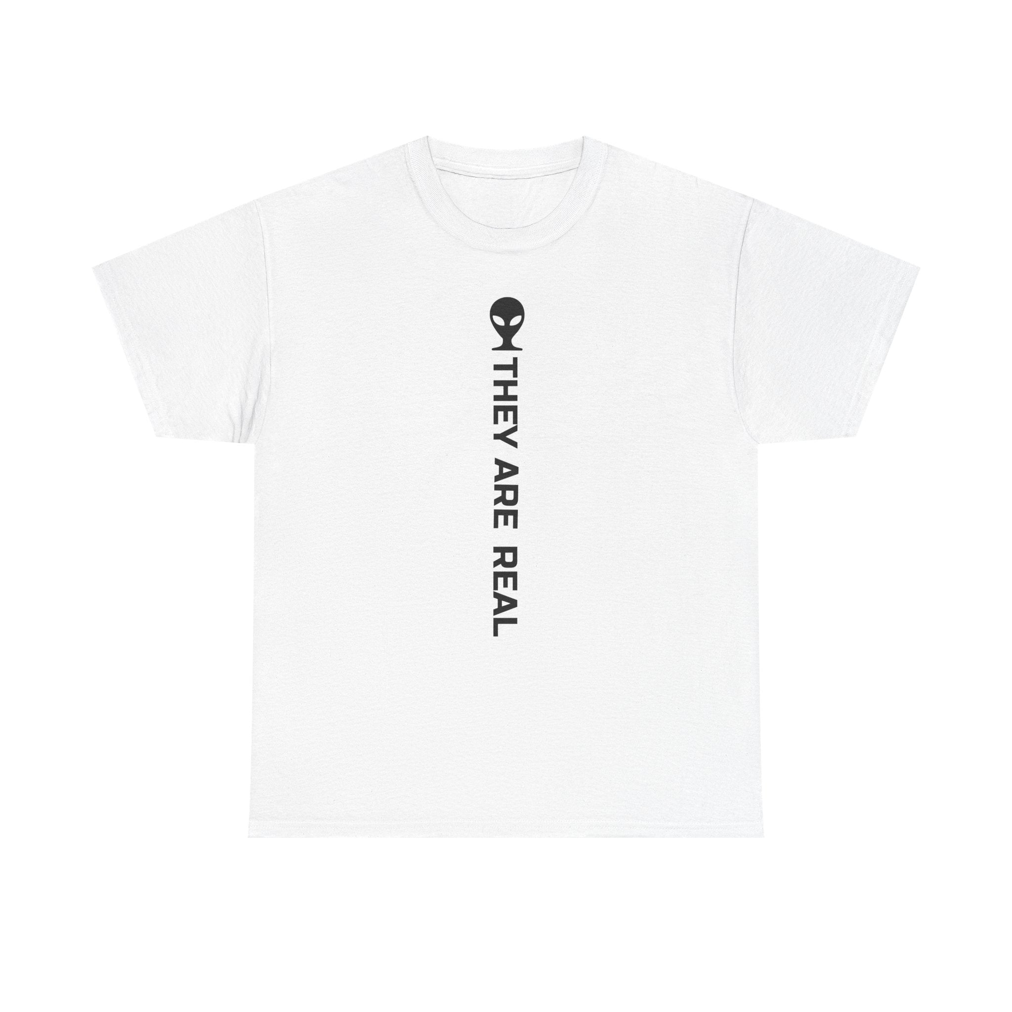 Alien Tee — Minimal "They Are Real" Vertical Graphic T-Shirt