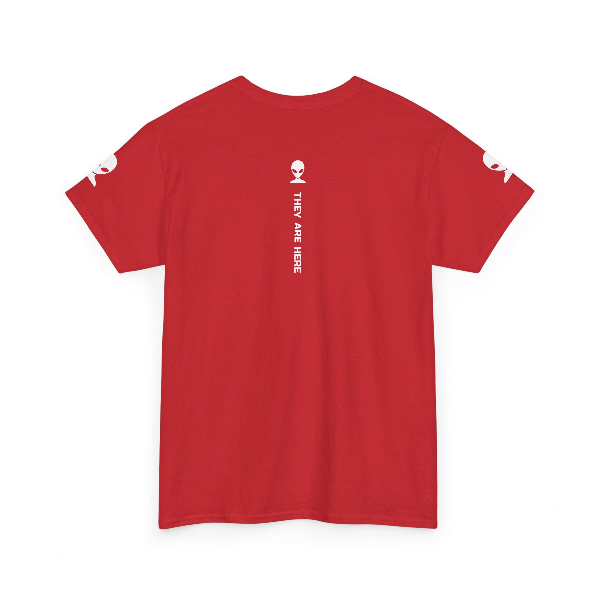 Alien Tee — Minimal "They Are Here" Vertical Graphic T-Shirt dark